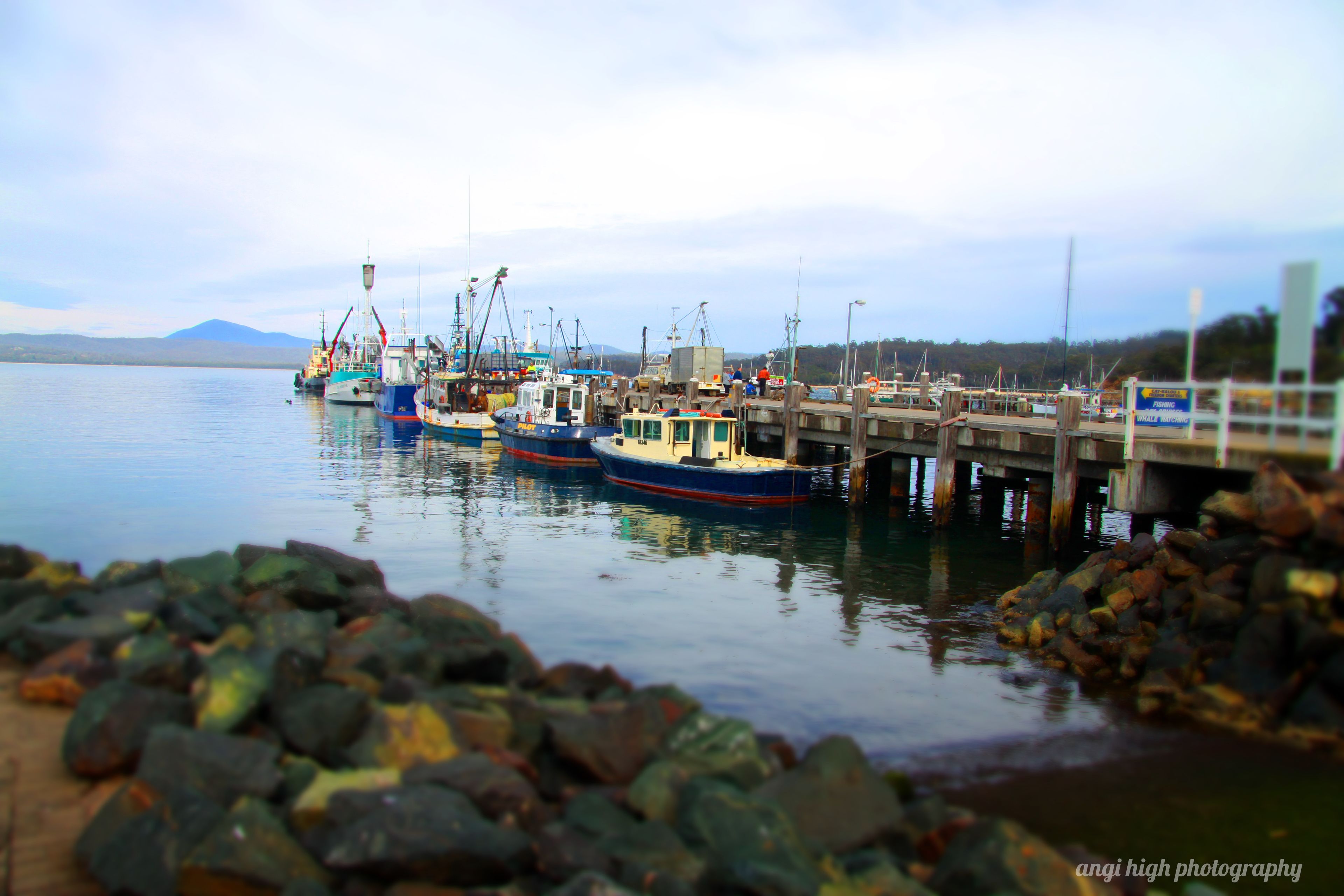 A harbor with boats docked at a pier.