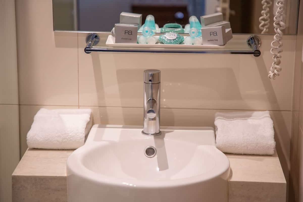 shower, free toiletries, hair dryer, towels