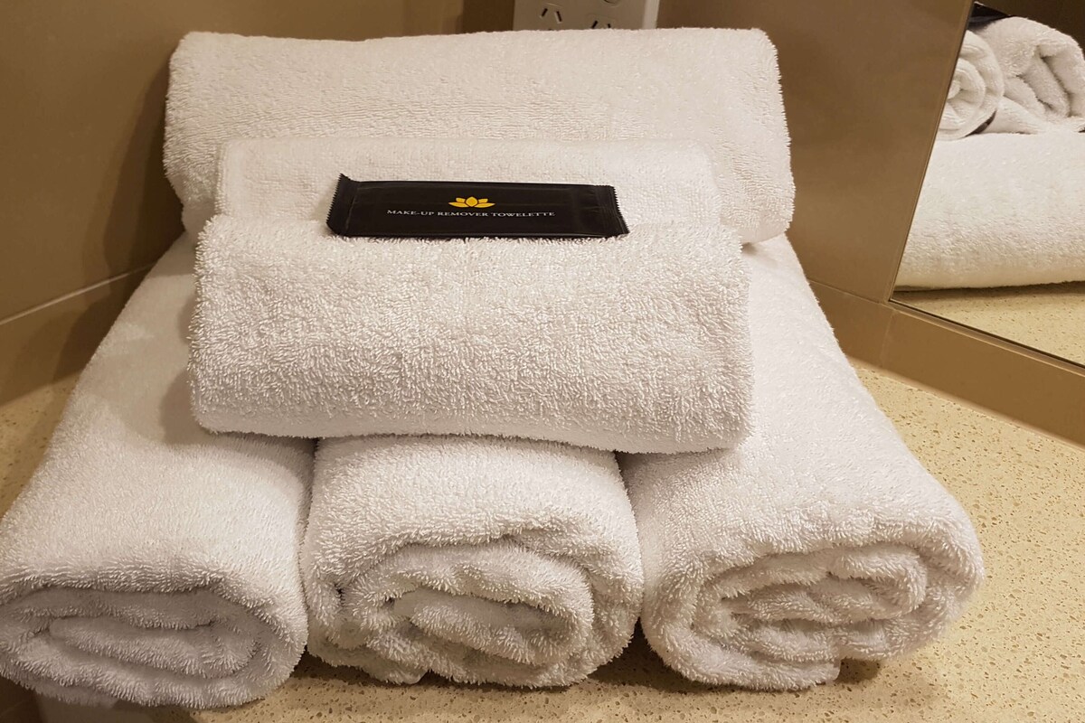 Free toiletries, hair dryer, towels