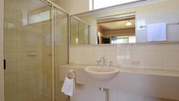 Regadera, secadora de cabello, toallas