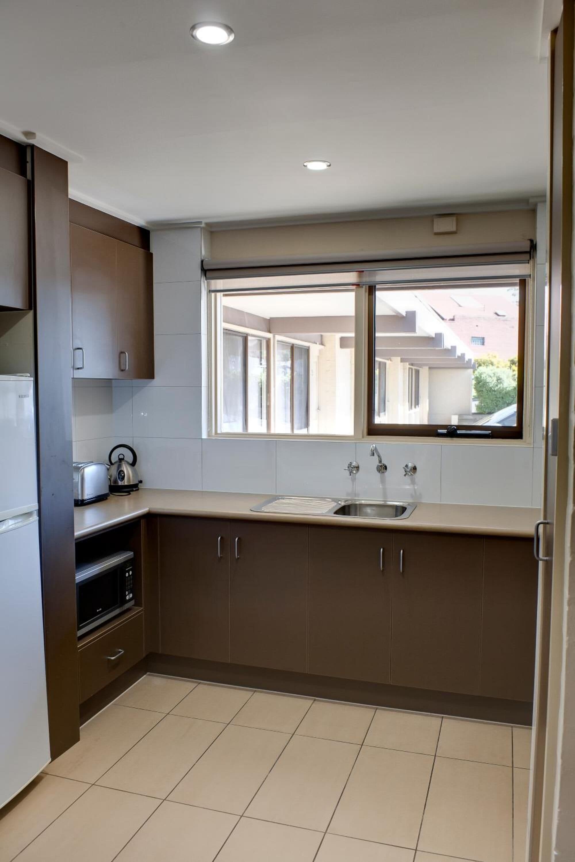 fridge, microwave, electric kettle