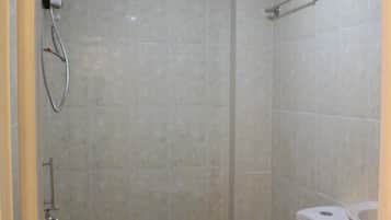 Shower, free toiletries, hair dryer, slippers