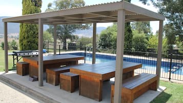 Outdoor pool, open 8:00 AM to 6:30 PM, pool loungers