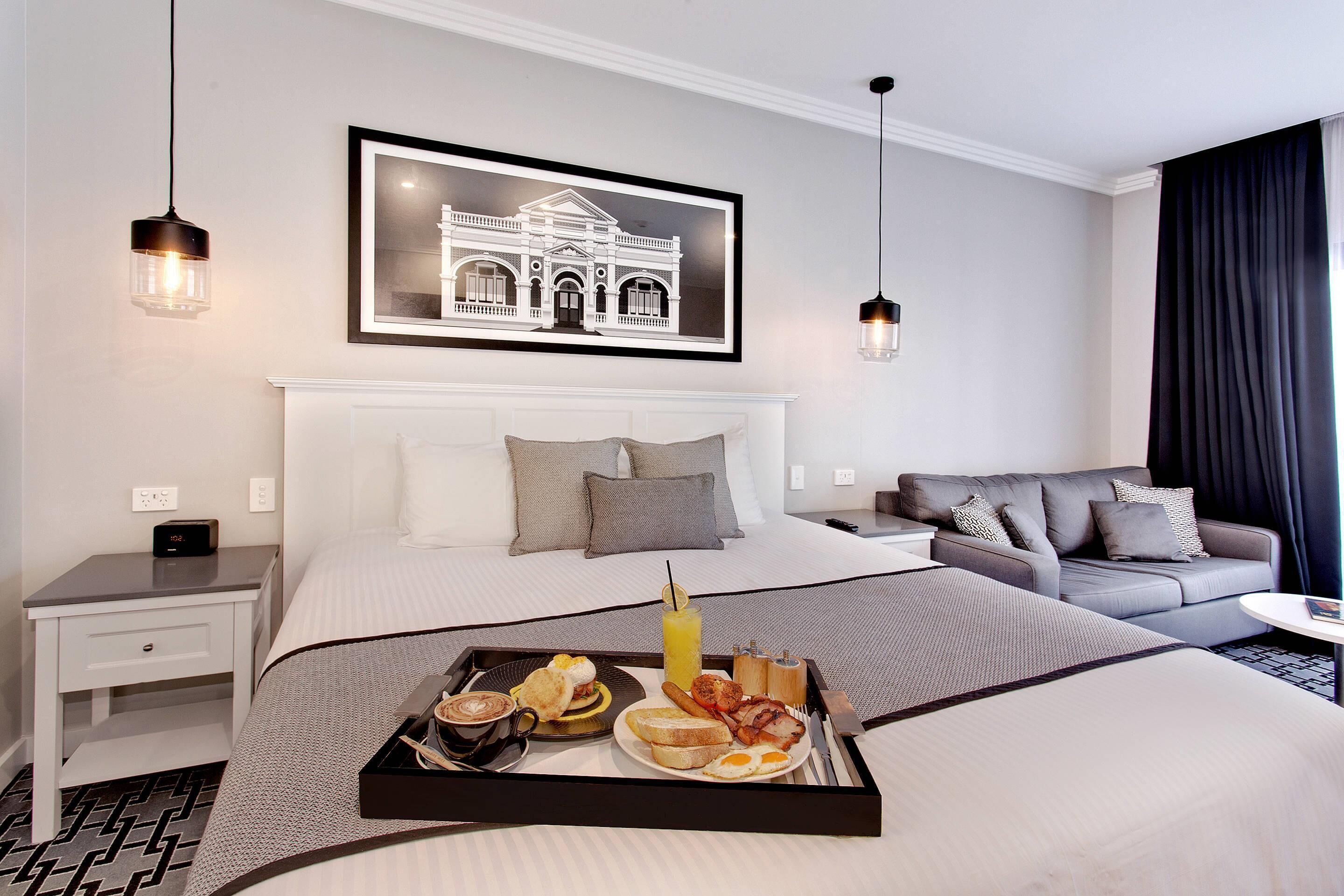 Minibar, desk, laptop workspace, soundproofing