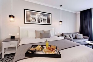 Minibar, desk, laptop workspace, soundproofing