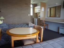 Desk, free WiFi, bed sheets