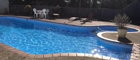 Outdoor pool, sun loungers