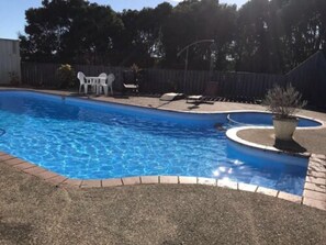 Outdoor pool, sun loungers