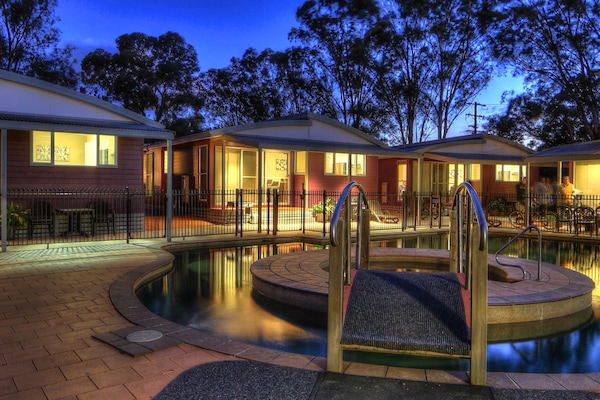 Seasonal outdoor pool, pool loungers