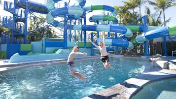 Outdoor pool, pool umbrellas, pool loungers