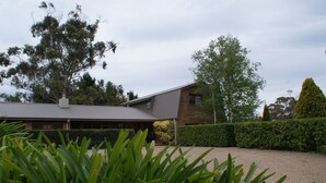 A house with a brick exterior, a large tree in the front yard, and a well-maintained hedge. - Yallambee (Bundanoon)
