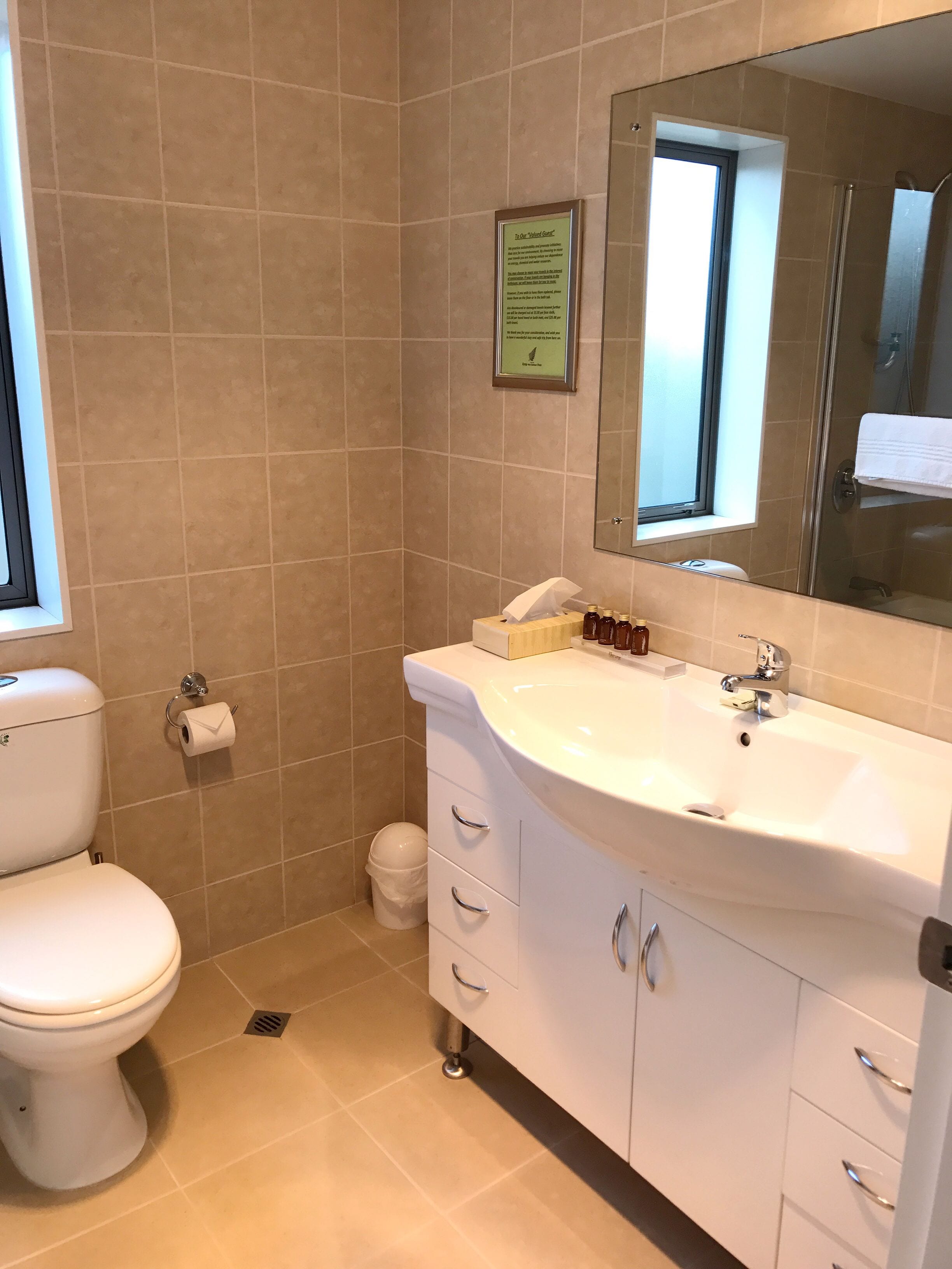 executive spa studio | bathroom | combined shower/bathtub, free toiletries, hair dryer, towels