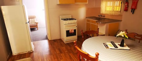Full-size fridge, microwave, oven, stovetop