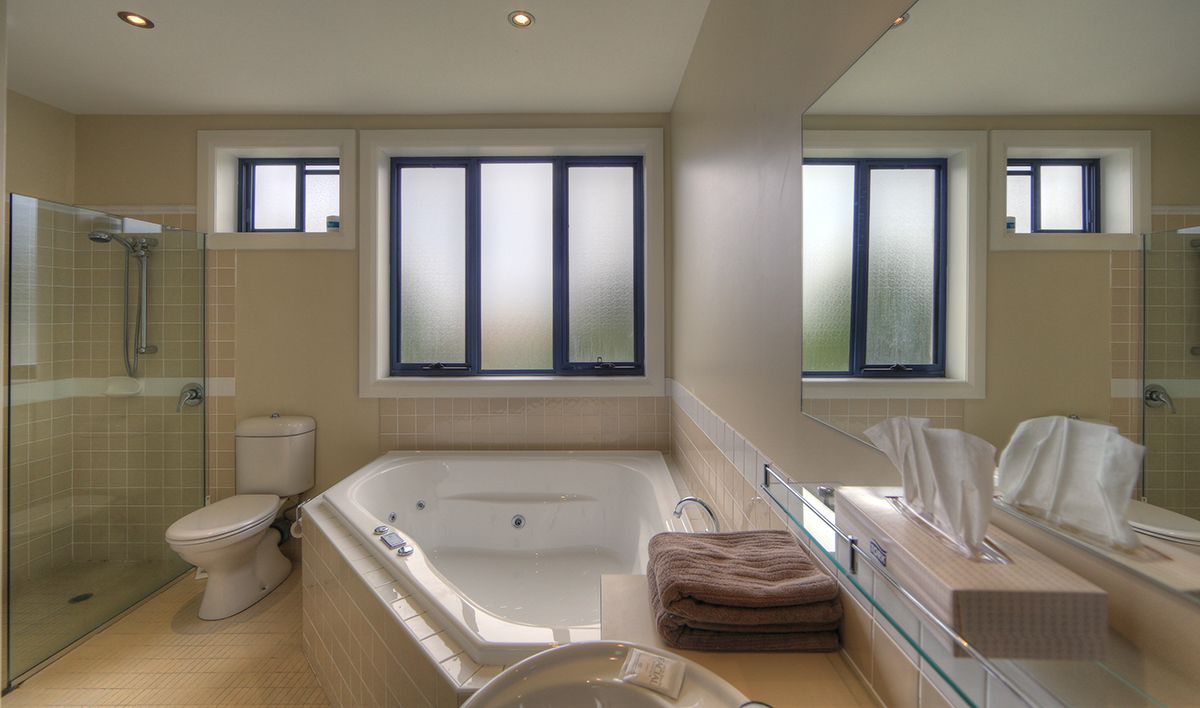 Een aparte badkuip en douche, een bubbelbad, een haardroger, handdoeken
