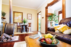 Flat-screen TV, fireplace, DVD player