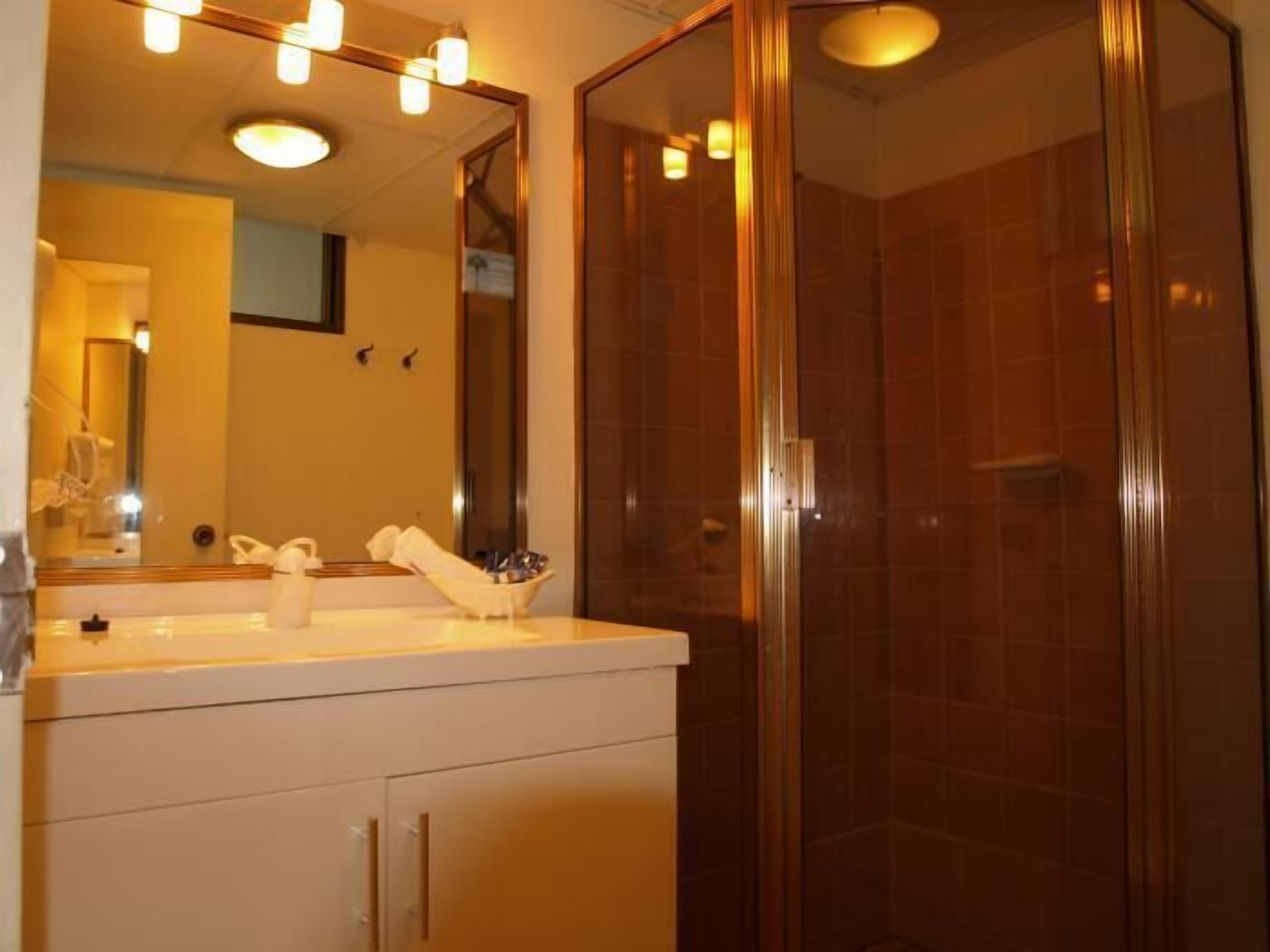 Shower, free toiletries, hair dryer, towels