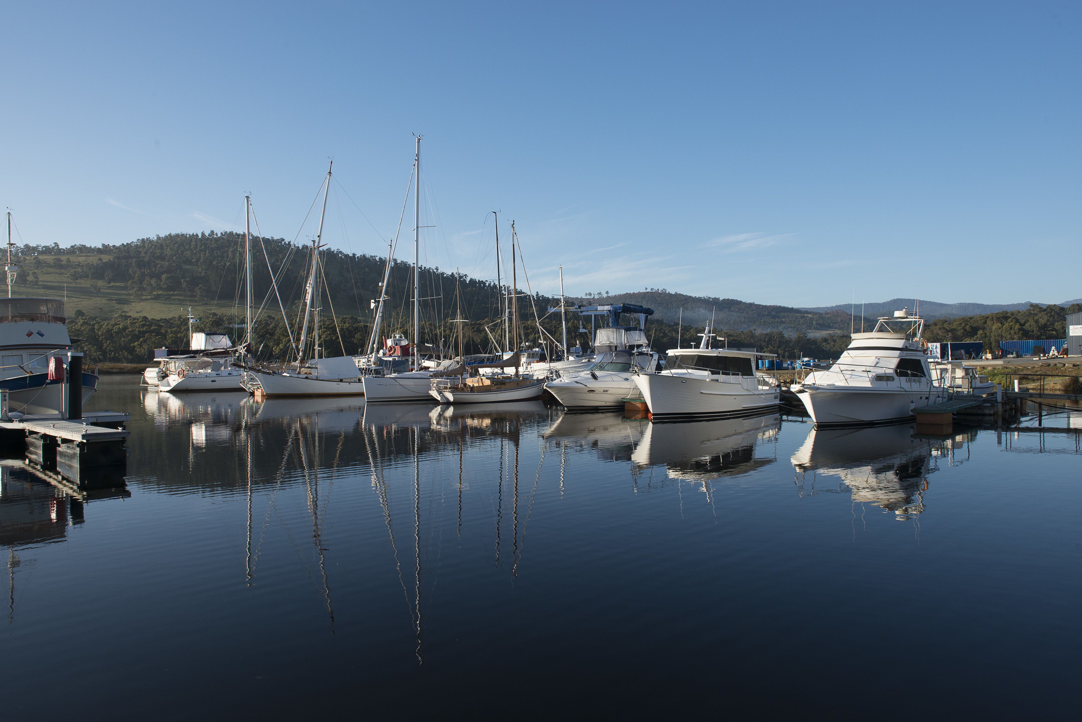 A marina with several boats docked.