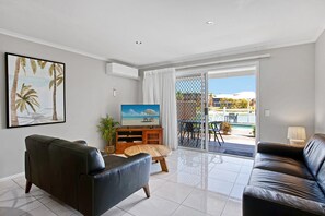 Villa 2 - 2 Bedrooms (Pet Friendly) - Waterfront | Living area | TV, DVD player - Saltwater Villas (Mooloolaba)