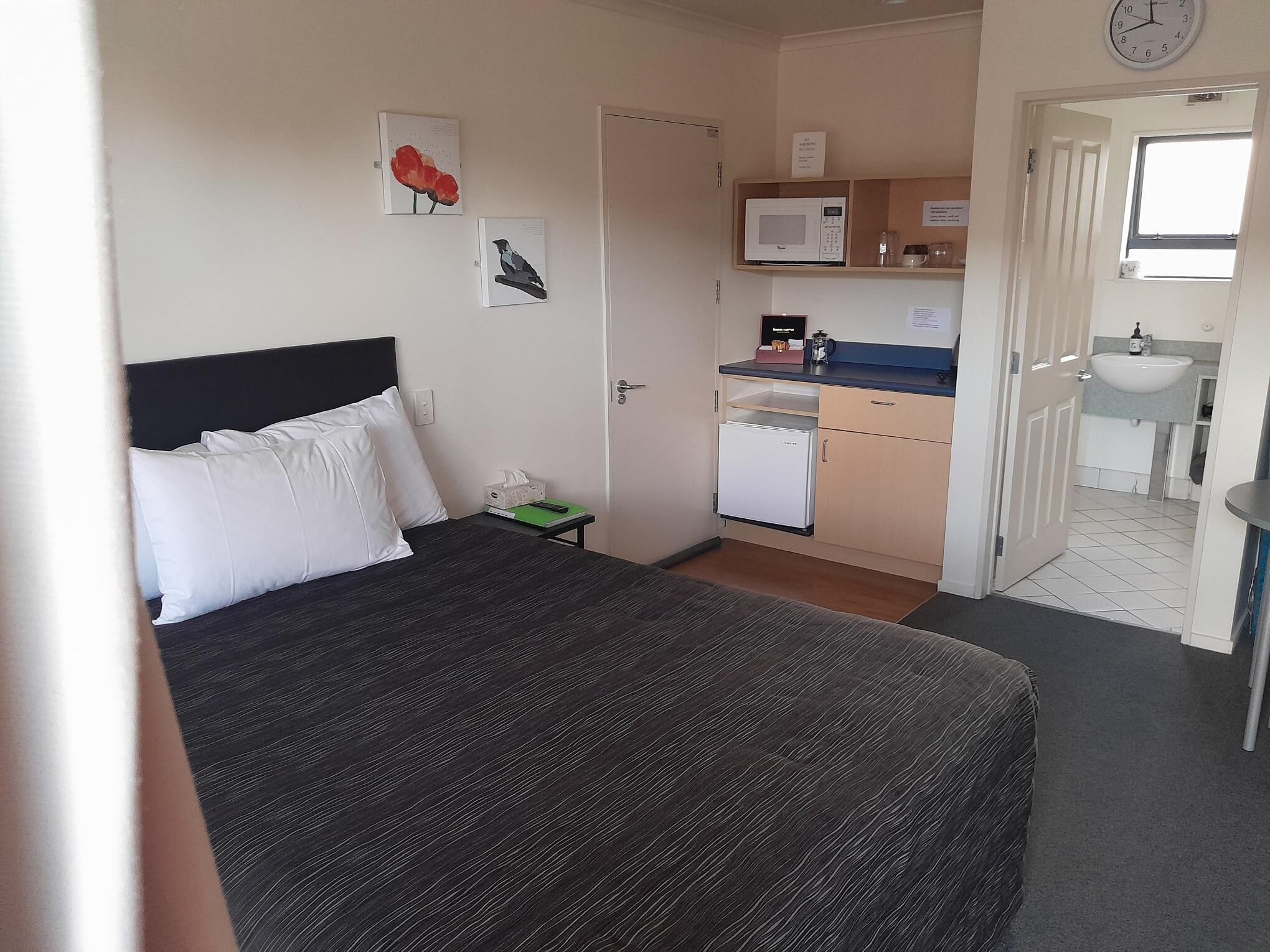 basic studio suite, 1 queen bed | private kitchenette | fridge, microwave, coffee/tea maker, electric kettle