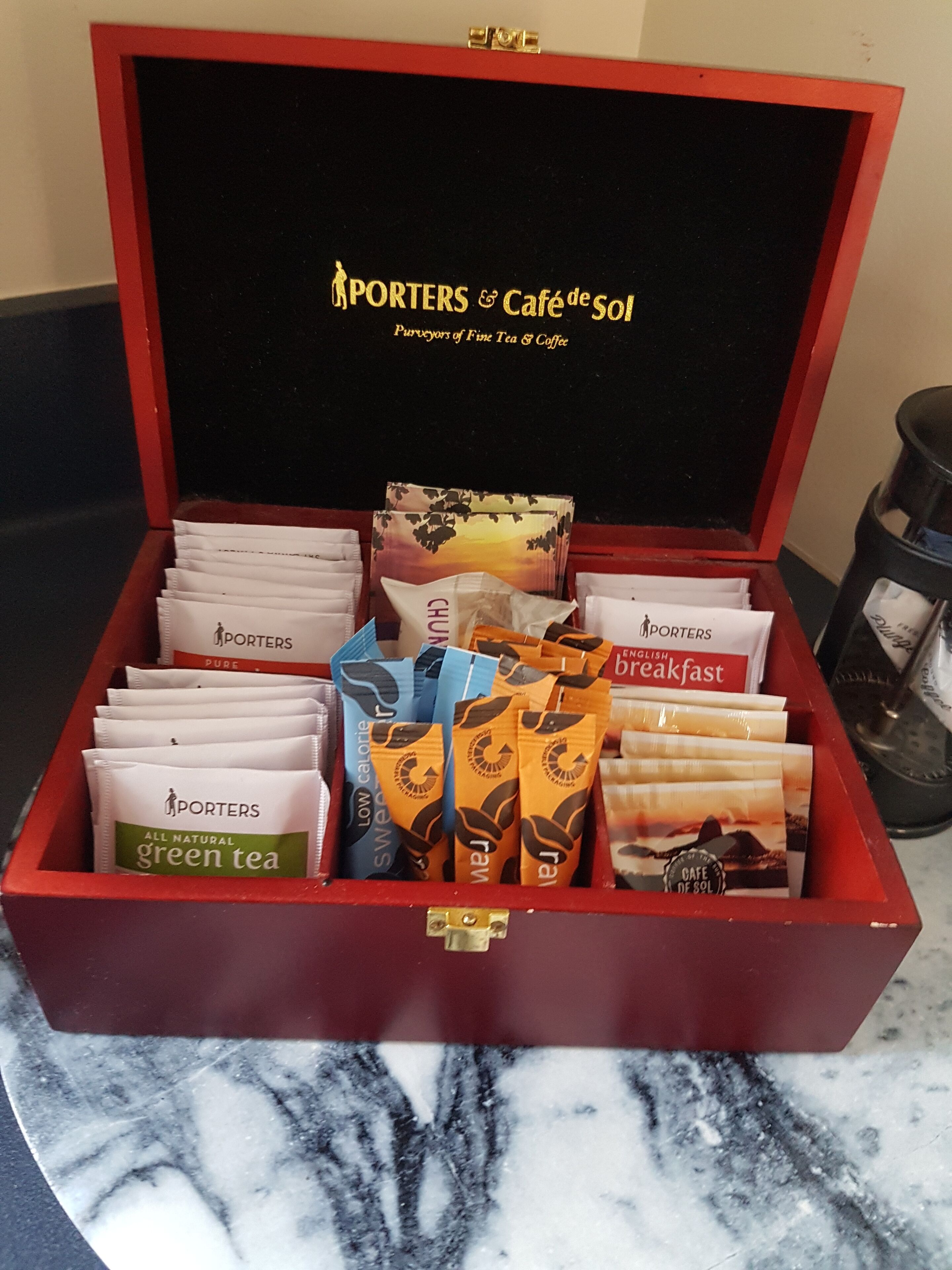 fridge, microwave, coffee/tea maker, electric kettle