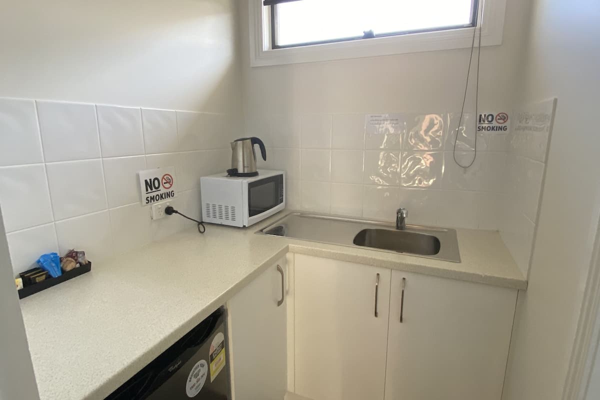 mini-fridge, microwave, toaster