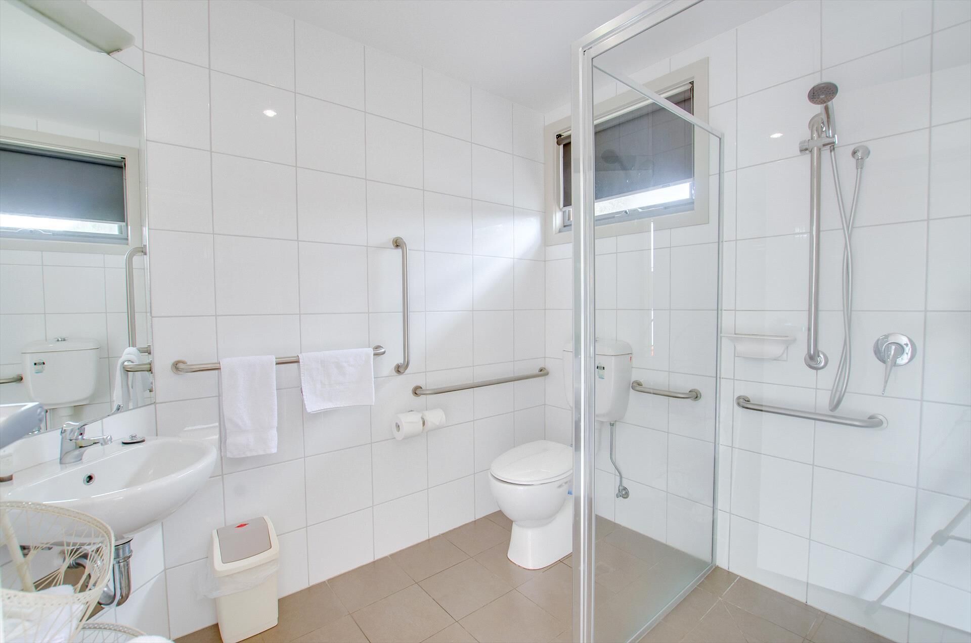 disable unit | bathroom | shower, hair dryer, towels, soap