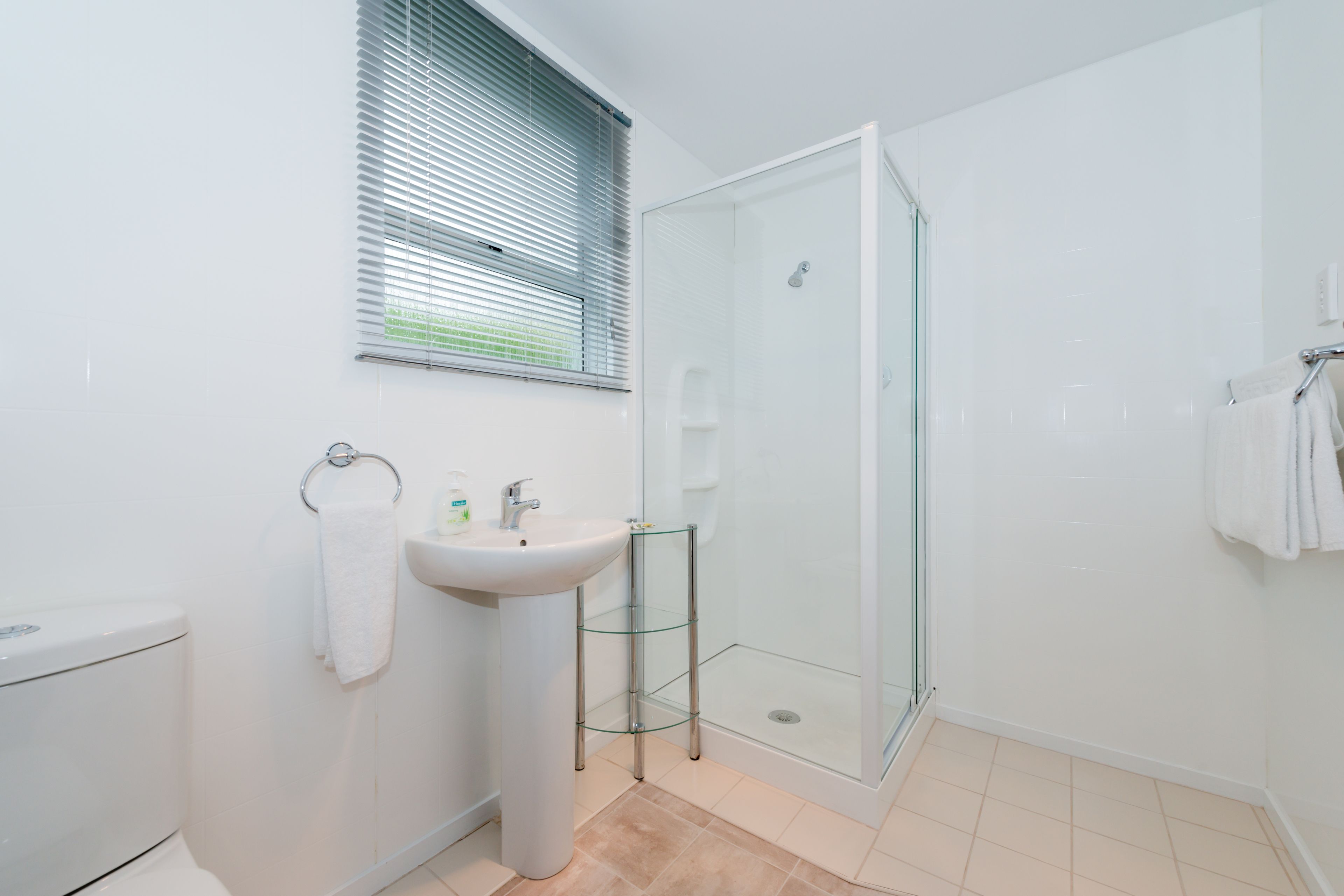 shower, free toiletries, hair dryer, towels