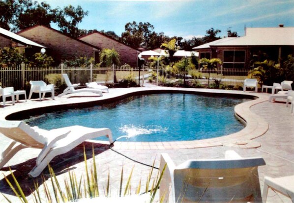 Outdoor pool, sun loungers