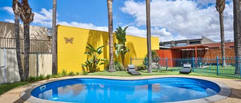 Outdoor pool, pool loungers