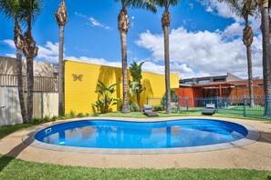 Outdoor pool, sun loungers