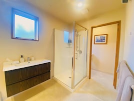 Suite estándar, 2 habitaciones, no fumadores, cocina básica | Baño | Ducha, artículos de higiene personal gratuitos y secador de pelo