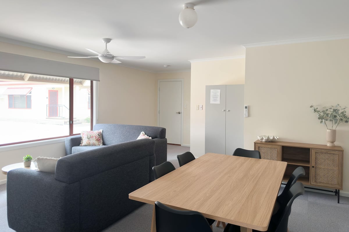 Flat-screen TV, DVD player, ping pong