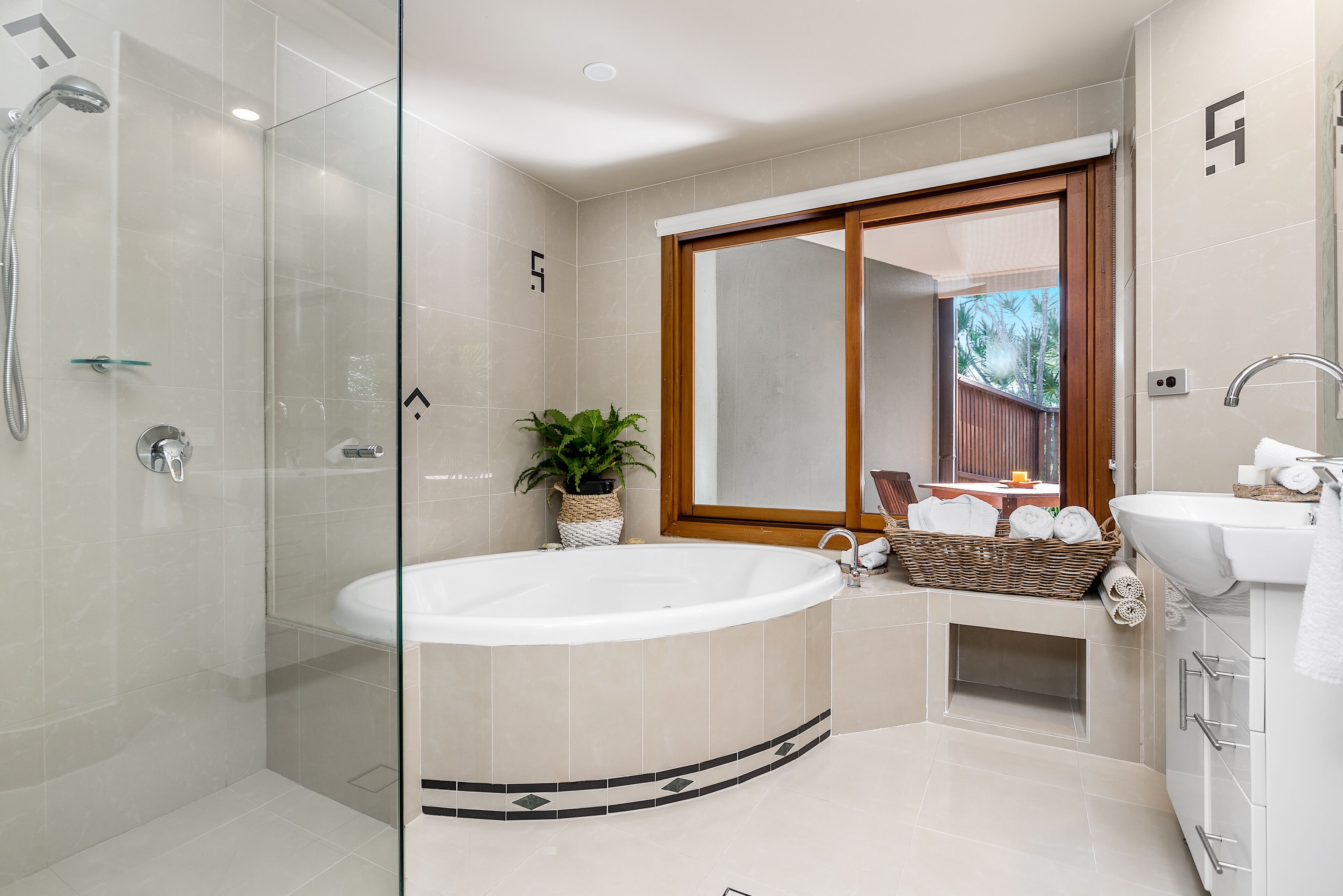 Garden Haven with Spa | Bathroom | Free toiletries, hair dryer, towels