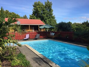 Outdoor pool, sun loungers