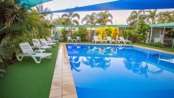 Outdoor pool, sun loungers