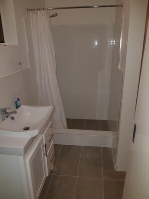 Shower, free toiletries, hair dryer, towels