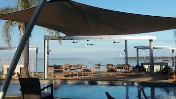 Indoor pool, outdoor pool, pool loungers