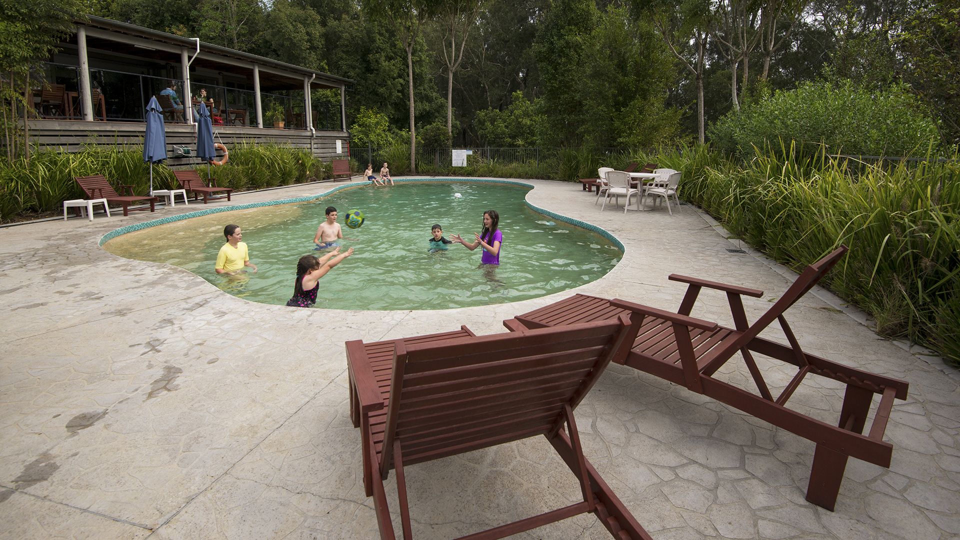Outdoor pool, pool loungers