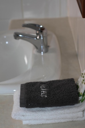 Shower, free toiletries, hair dryer, towels