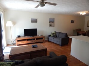 Flat-screen TV, DVD player