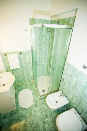 Shower, free toiletries, hair dryer, towels