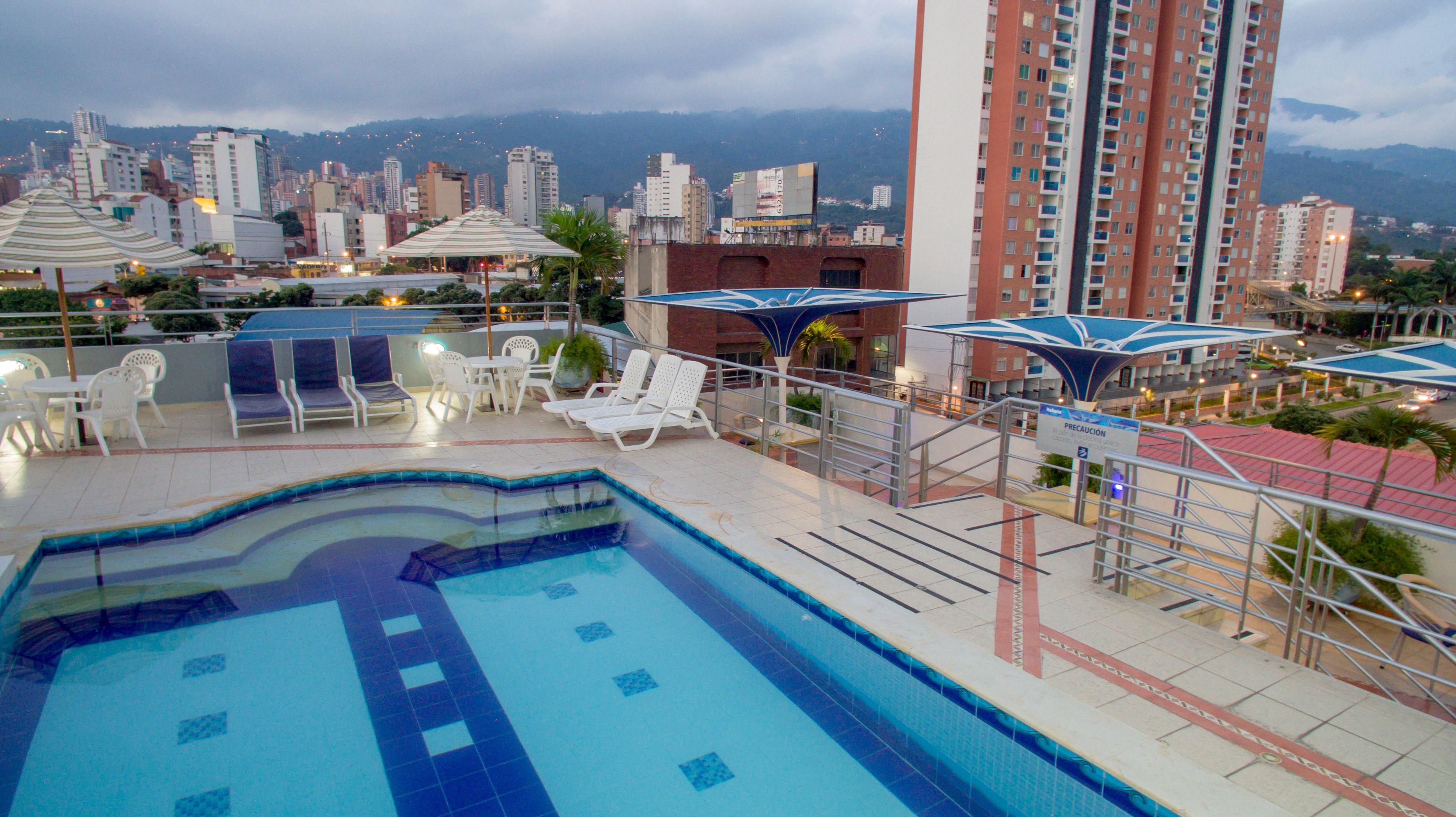 outdoor pool, pool loungers