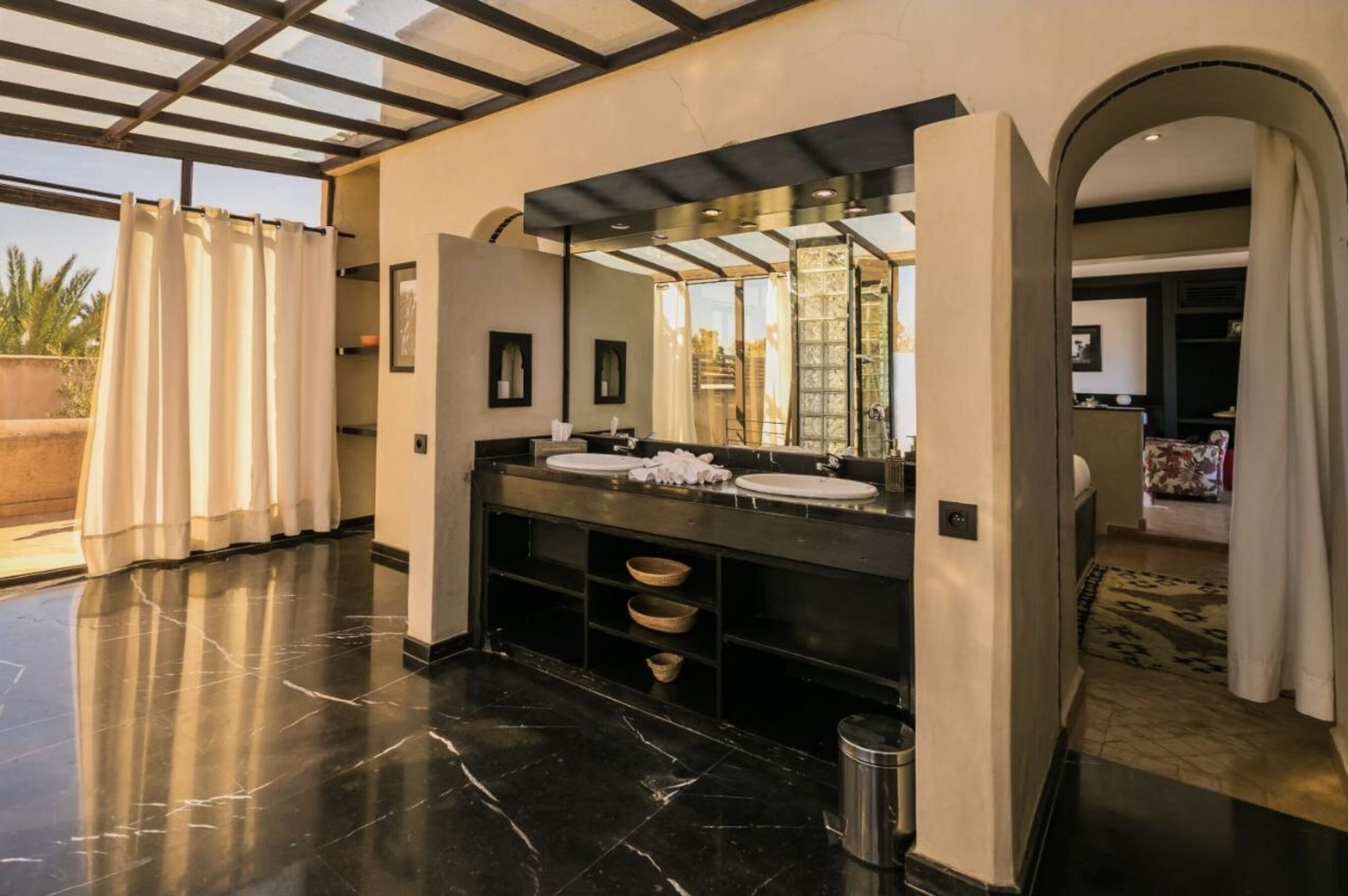 luxury suite (atlas) | bathroom | shower, designer toiletries, hair dryer, towels