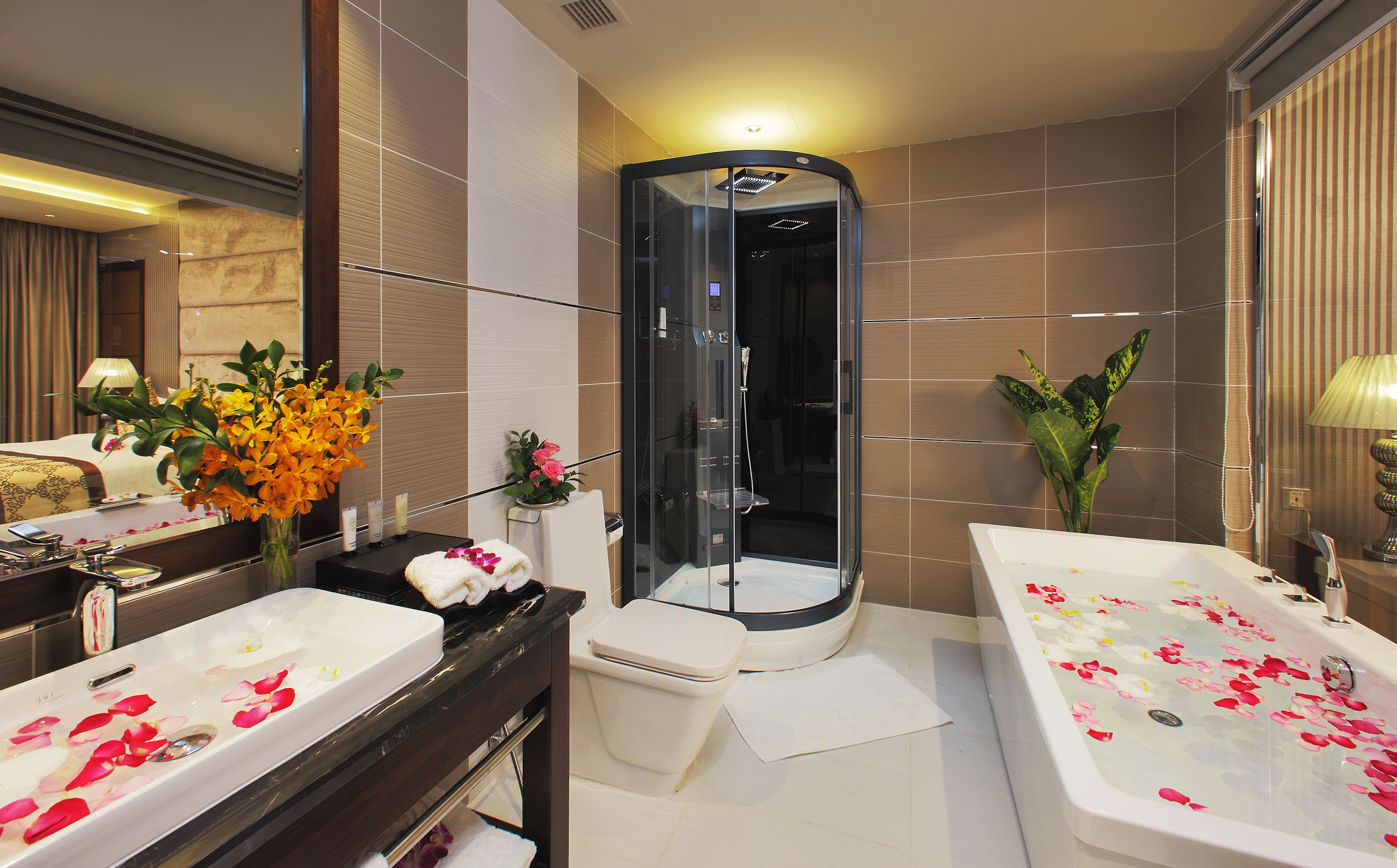 shower, free toiletries, hair dryer, bathrobes