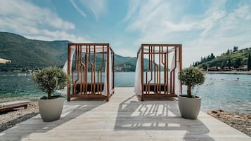 Private beach nearby, sun loungers, beach umbrellas, beach massages