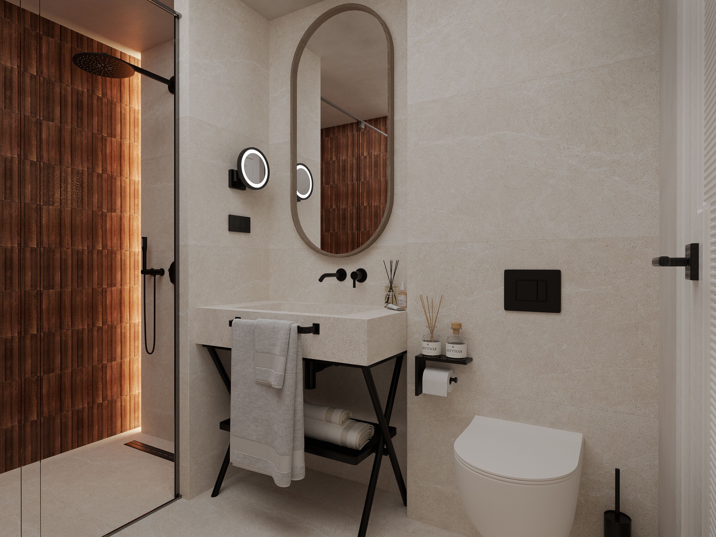 Combined shower/bathtub, free toiletries, hair dryer, bathrobes