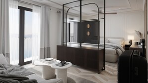 Kamar Junior, pemandangan laut | Seprai premium, minibar, brankas, dan meja kerja