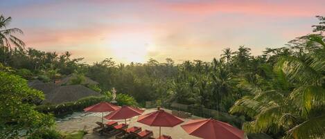 Outdoor pool, pool loungers