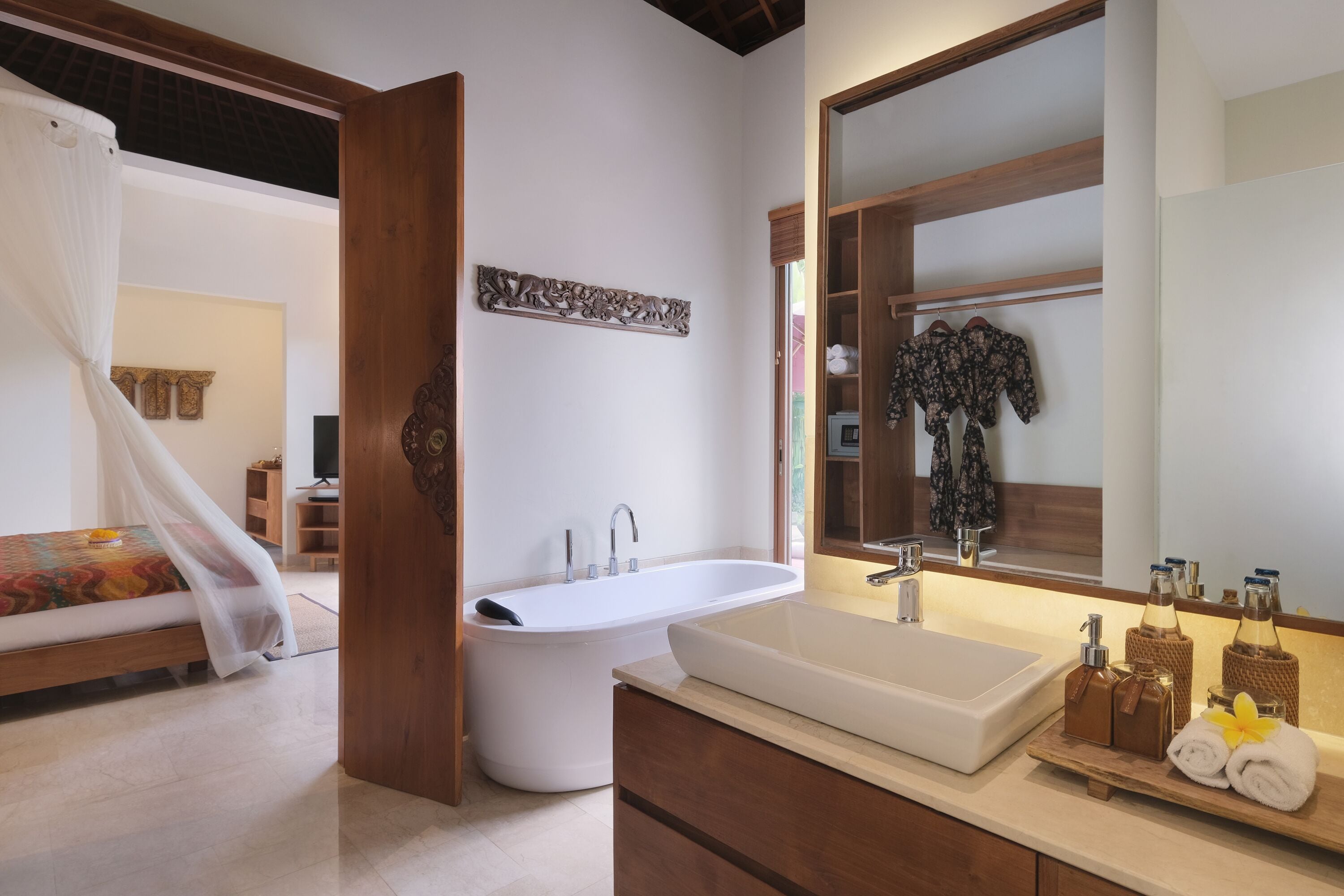 deluxe villa, 1 bedroom, private pool | bathroom | designer toiletries, hair dryer, bathrobes, slippers