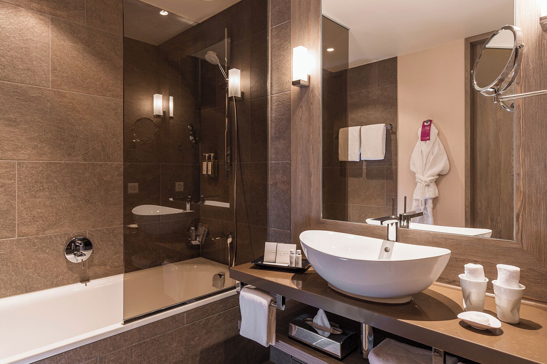 free toiletries, hair dryer, bathrobes, towels